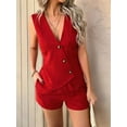 thumbnail image 2 of Women'S 2 Piece Summer Outfits Vacation Short Sets Linen Button Down Matching Sets Vest and Shorts Sets Red L, 2 of 4
