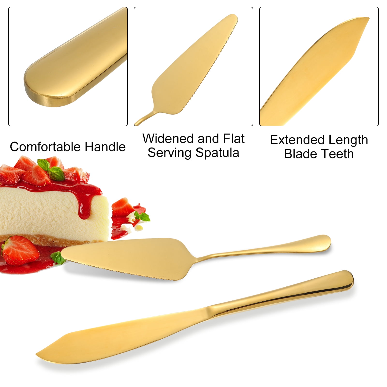 Unique Bargains Stainless Steel Cake Knife Server Set Gold Cake Cutting Set
