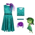 thumbnail image 3 of Disfraz de cosplay de la película Inside Out 2 Disgust para niñas, vestido de princesa Joy de dibujos animados, cinturón, bufanda, peluca, disfraz para Halloween y carnaval., 3 of 6