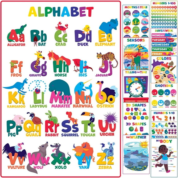 Youngever 12 Pack Laminated Educational Preschool Posters for Toddlers and Kids, Learning Posters, Classroom Posters, Teaching Posters, Alphabet ABC Posters (22 x 17 inch)