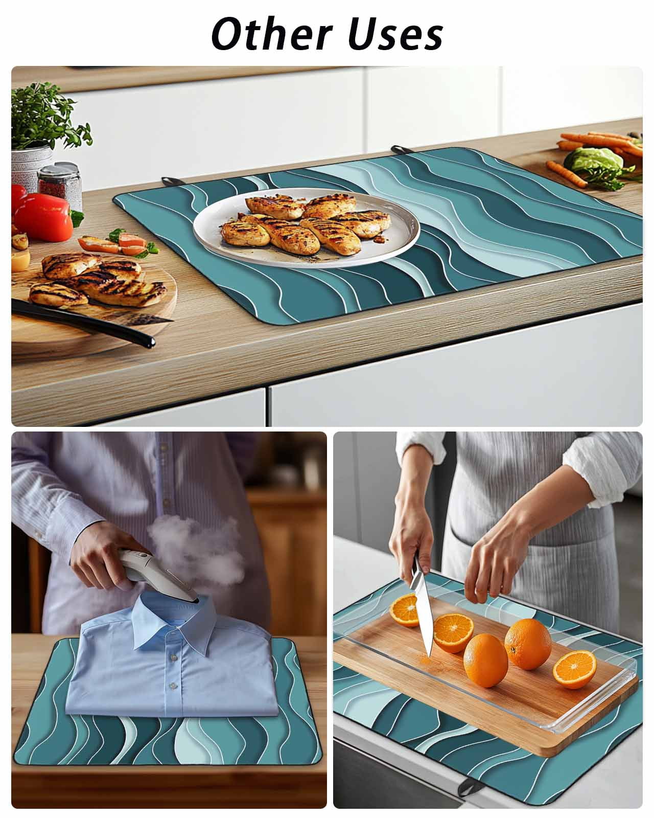 Stove Top Covers for Electric Stove, Abstract Turquoise Moire Glass Stovetop Cover Protector, Gradient Coastal Ocean Geometric Induction Cooktop Protector Oven Mat for Kitchen Countertop 36"x21"
