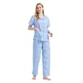 thumbnail image 4 of GLOBAL Women 100% Cotton Button Down Short Sleeve Top & Long Pants Summer Pajama Set with Pockets, 2-Piece, Sizes S to 3XL, 4 of 6