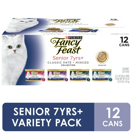 Photo 1 of (12 Pack) Fancy Feast High Protein Senior Wet Cat Food Variety Pack, Senior 7+ Chicken, Beef & Tuna Feasts, 3 oz. Cans