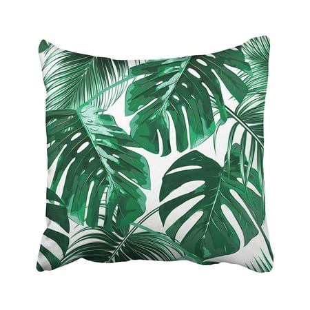Palm Tree Pattern - ARTJIA Green Leaf Tropical Palm Leaves Jungle Floral Pattern White Tropic Tree Plant Summer Pillowcase Pillow Cushion Cover 16x16 inches
