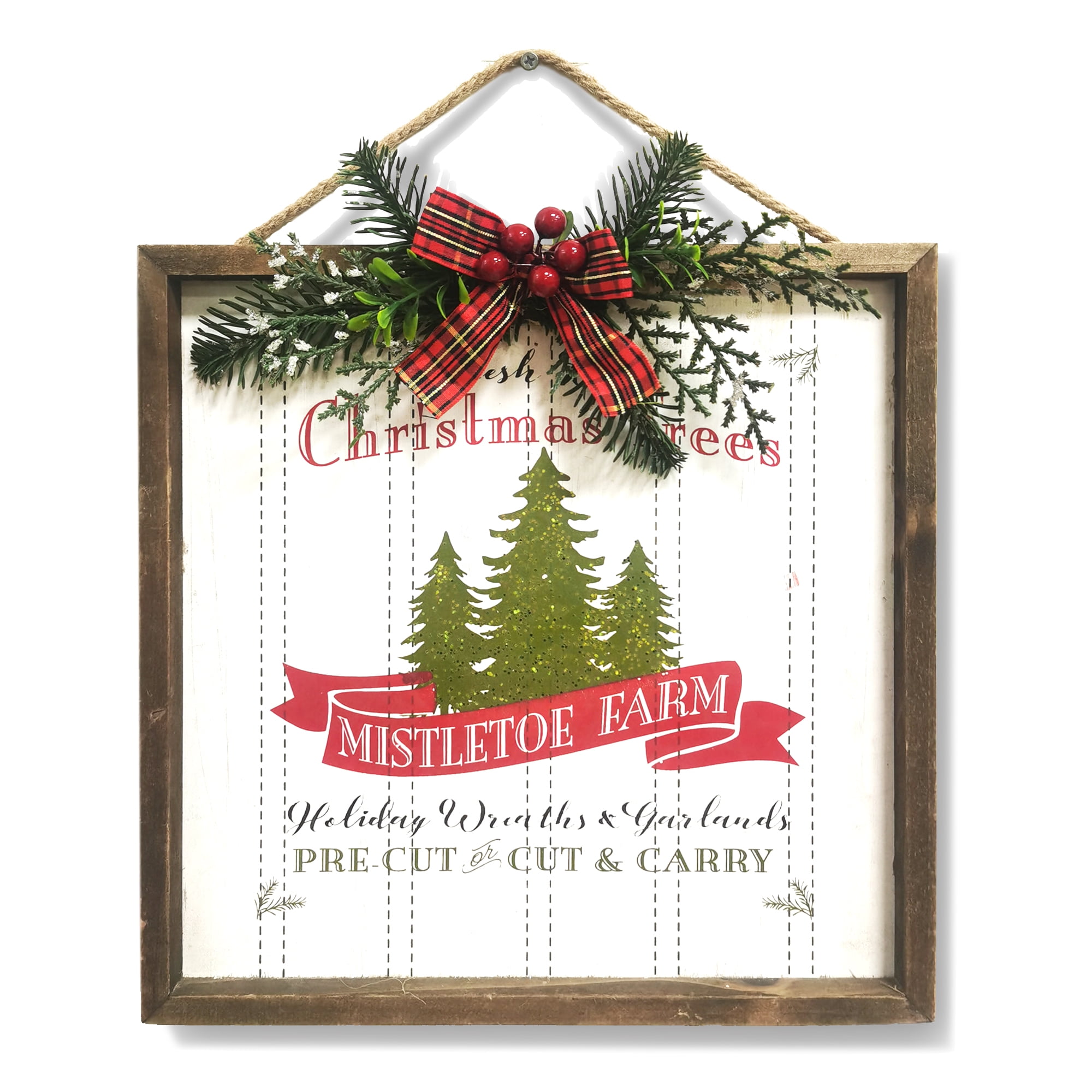 Merry Christmas Mistletoe Large Vintage Style Wood Sign Holiday Decor Rectangle