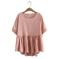 thumbnail image 2 of Women's Plus Size Tops Summer Flowy Crew Neck Short Sleeve Babydoll Shirts Casual Loose Solid Color Blouses (4XL, Pink), 2 of 3