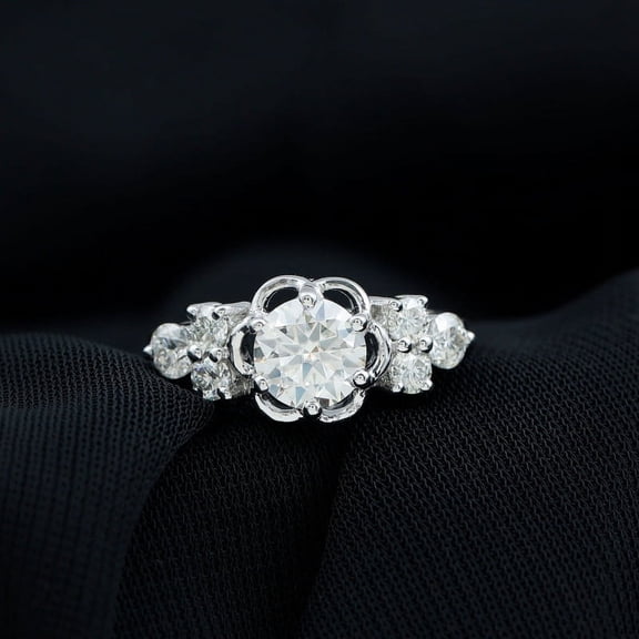 Spot Jewelry Brilliant 2.3 Ct Round Cut Diamond Engagement Ring - 14K White Gold Plated Ring for Women - Anniversary Gifts Clearance - Diamond Rings for Girlfriend - Floral Wedding Ring