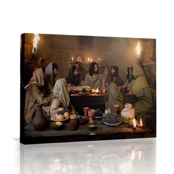 Last Supper Bible Scene Canvas Wall Art (Spiritual Communion Tone) Ready to Hang for Living Room