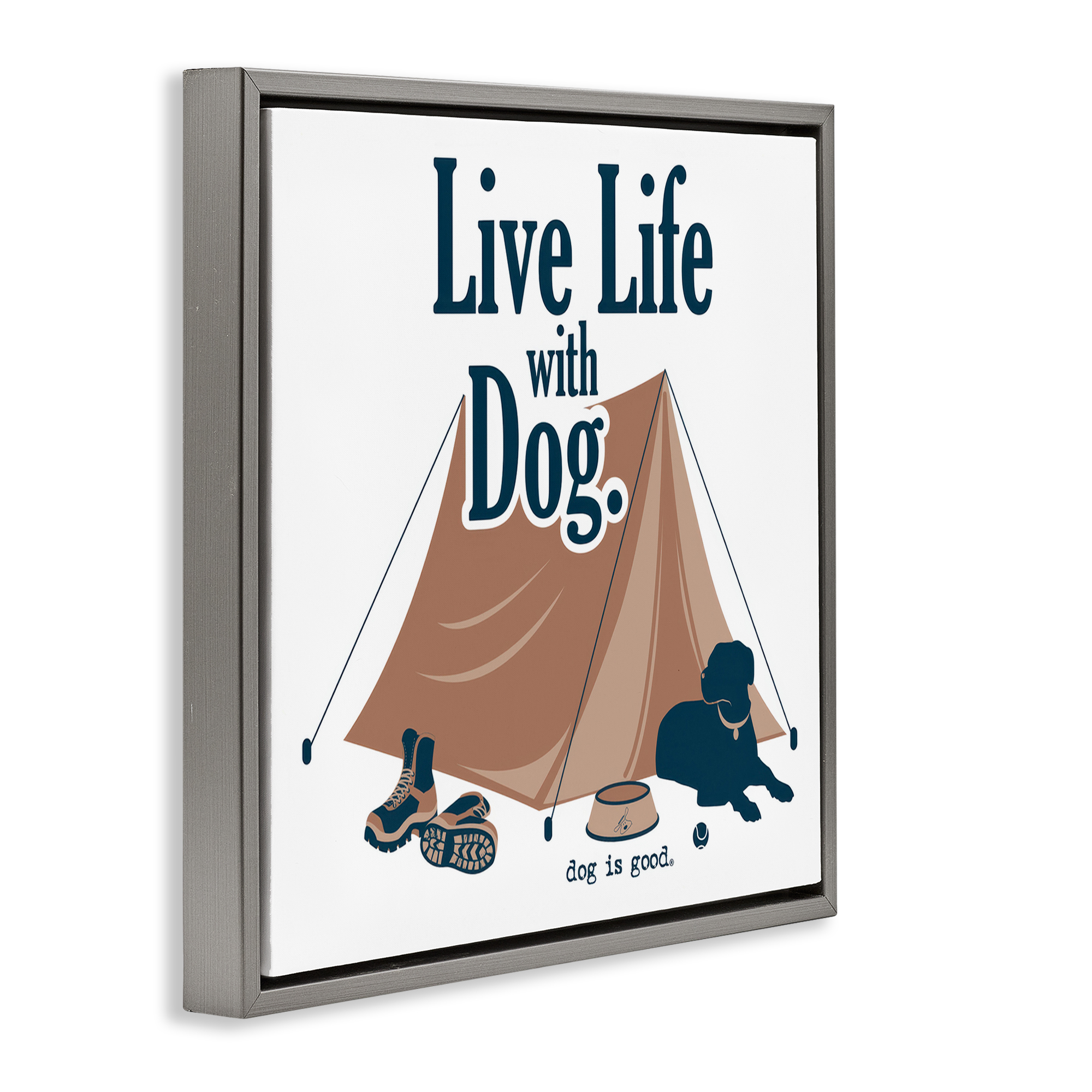 Stupell Industries Camping Life with Dog Animals Painting Gray Floater Framed Canvas Art Print Wall Art, 18 x 18