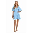thumbnail image 2 of Women's Wrap Mini Dress V-Neck Flared Sleeves Smocked Waist Wedding Guest Outfit Light blue XL, 2 of 10