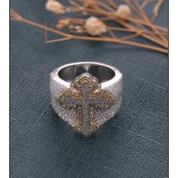 3Ct Round Cut Moissanite Cross Men's Engagement Ring 14K White Gold Plated