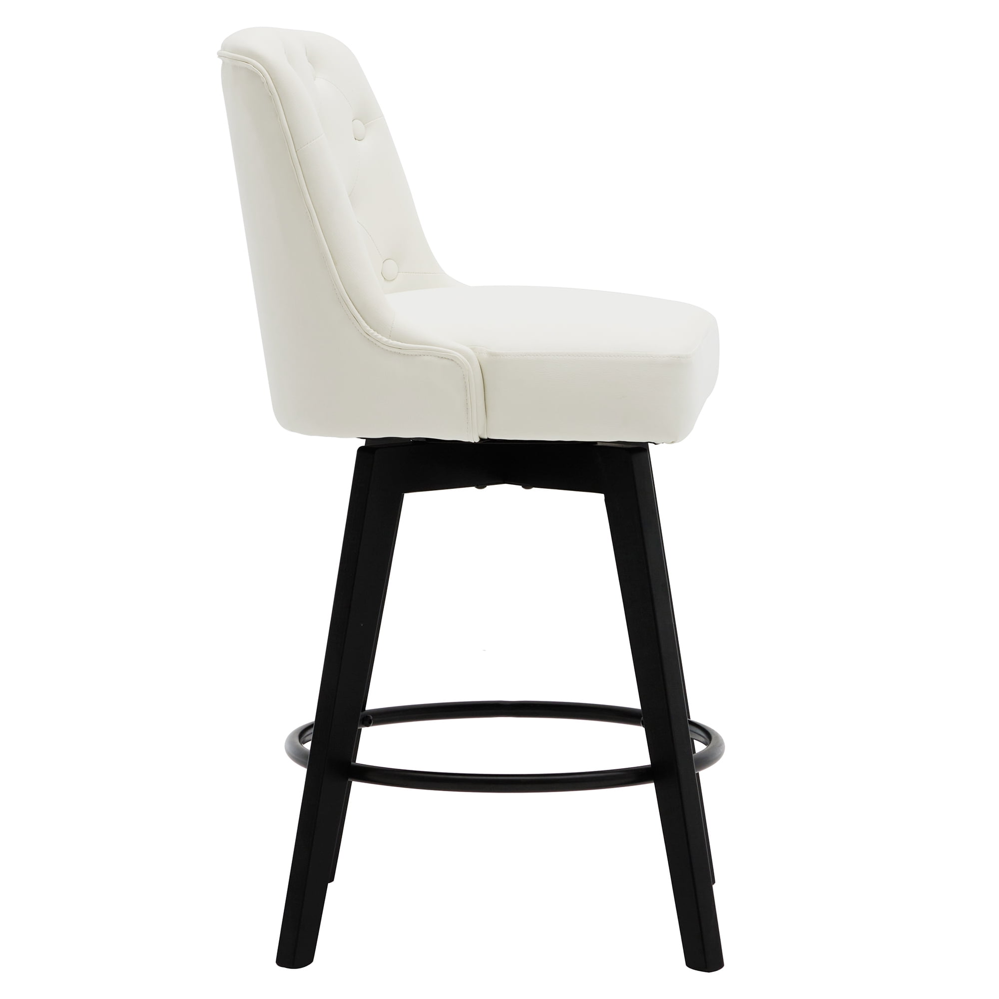 MINCETA Bar Stools,30" 360 Free Swivel Upholstered Bar Stool with Back-PU in Cream White