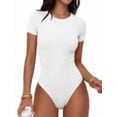 thumbnail image 3 of ANRABESS Bodysuits for Women, Women's Short Sleeve Bodysuit Stretchy Comfy T-shirt Round Neck Basic Body Suit Tops Casual Outfits 2026 White XS, 3 of 13