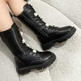 thumbnail image 6 of YAYUBA Black Girls Mid Calf Boots Lace up Side Zipper Lug Sole Platform Low Heel Leather Fashion Combat Boots for 11.5-12 Years, 6 of 9