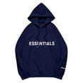thumbnail image 1 of Pullover Hoodie with Adjustable Drawstring Hood and Front ESSENTIALS Lettering Print Casual Loose Fit Design Blue M, 1 of 7