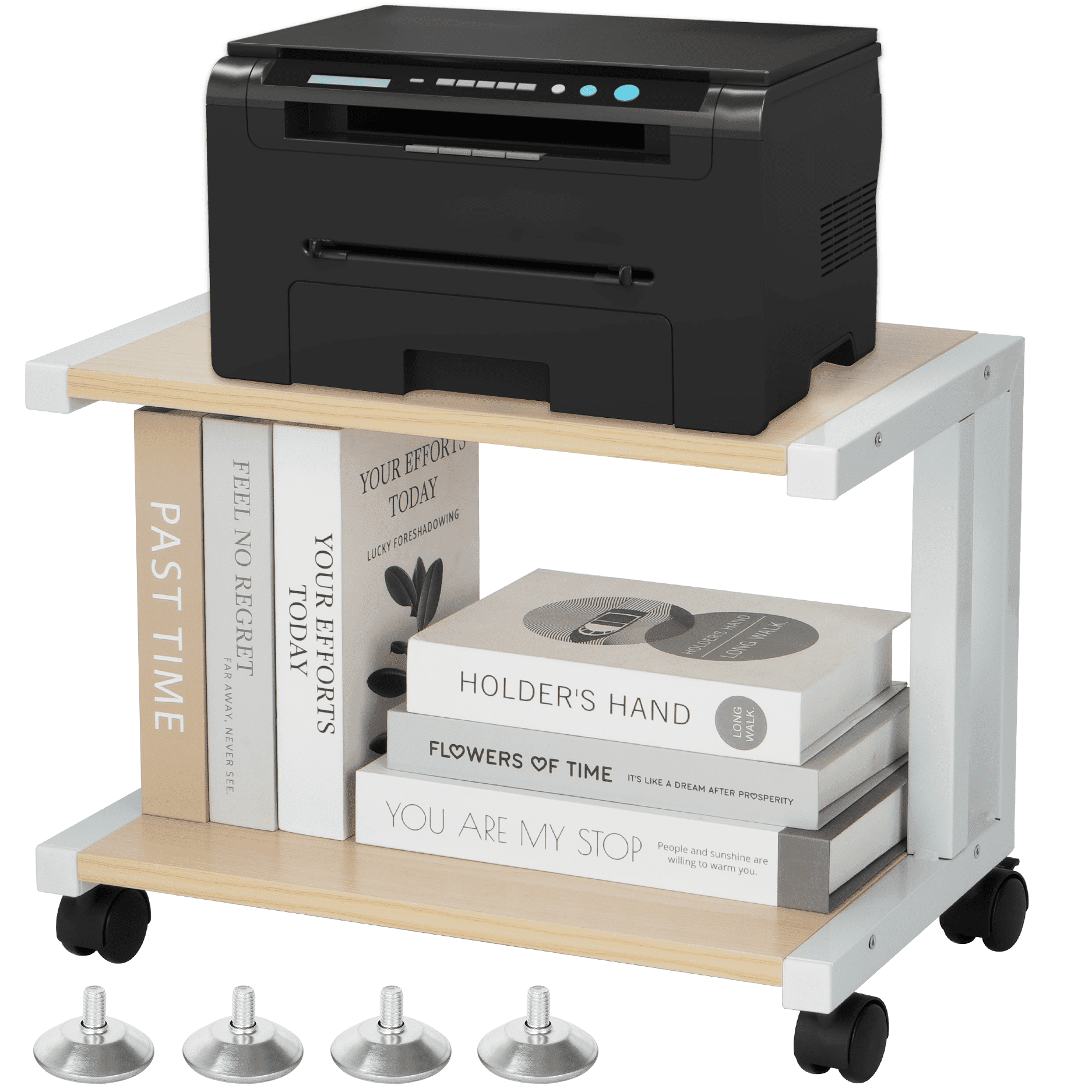 Petoto Printer Stand, 2 Tier Rolling Printer Cart with Wheels, Under Desk Printer Stand for Office, Home