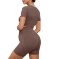 thumbnail image 6 of Tqyyweavej Maternity 2 Piece Outfit Quick Dry Short Sleeve Crewneck Yoga Tops and Over The Belly Solid Color Ribbed Workout Shorts, 6 of 7