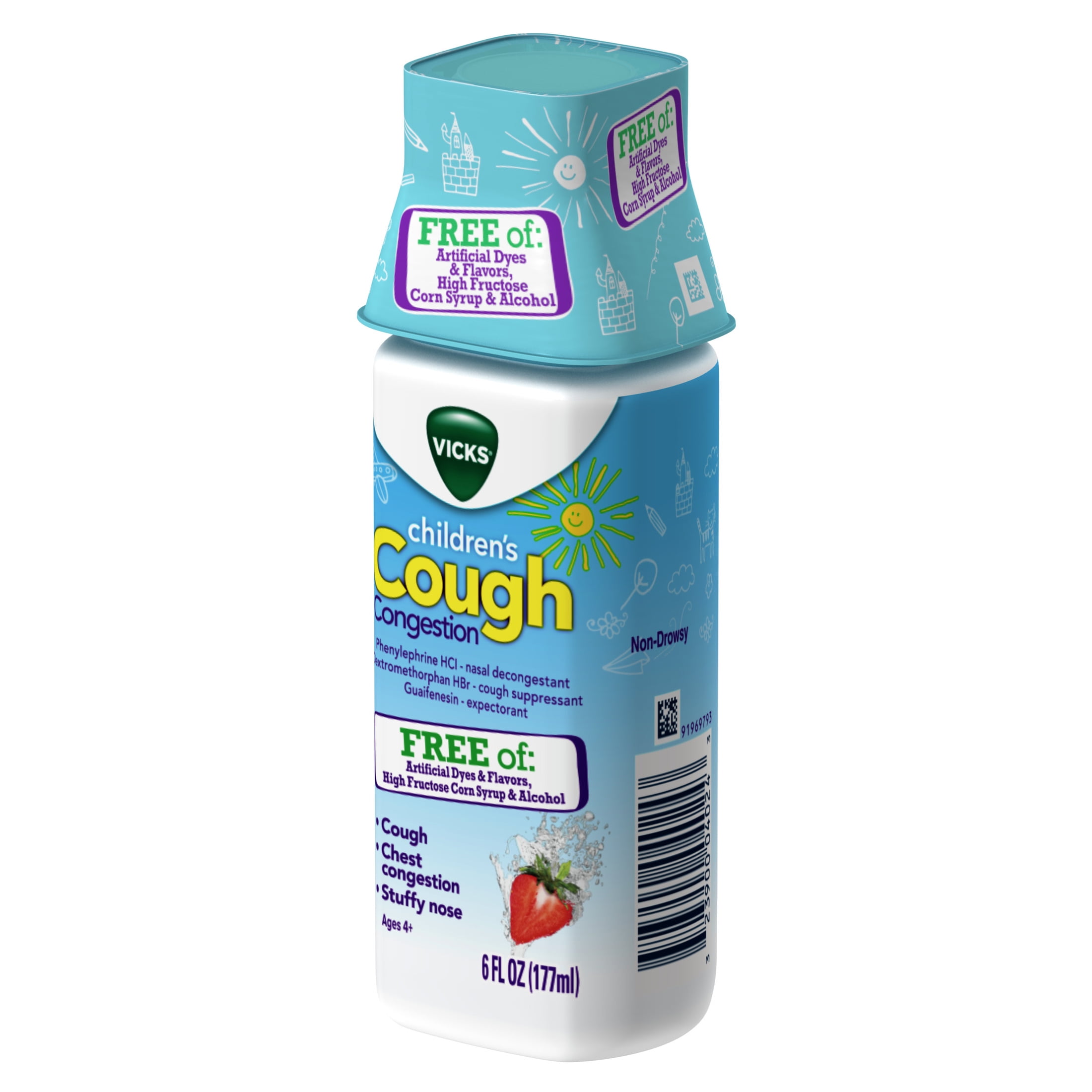 Vicks Children's Cough and Congestion Relief, 6 fl oz - Free of Artificial Dyes and Flavors