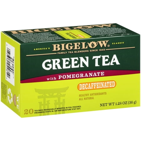 (4 Pack) Bigelow, Green Tea with Pomegranate Decaf, Tea Bags, 20