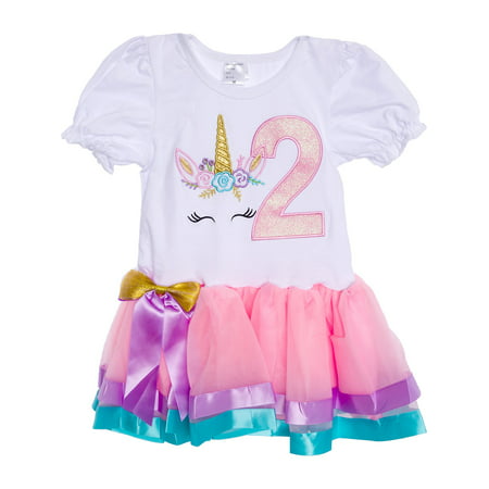 Silver Lilly Girls Pretty Unicorn Birthday Dress Outfit w/ Rainbow Tutu