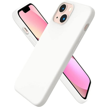 Compatible with iPhone 13 Mini Case Slim Liquid Silicone 3 Layers Full Covered Soft Gel Rubber with Microfiber Case Cover 5.4 inch-White