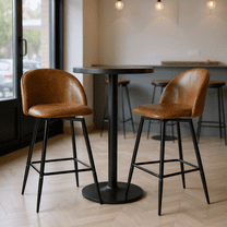 Homy Casa Set of 2 Faux Leather Counter Bar Stools with 26 in Seat Ergonomic Curved Back and Metal Footrest for cafe counters and light dining bars and small bistros