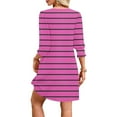 thumbnail image 4 of Qulqfy Dresses for Women Pink Casual 3/4 Sleeve Mini Short V Neck Striped Tunic Dresses Women Fall Dresses L, 4 of 7