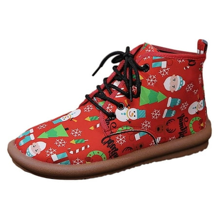 

Women s Autumn and Winter Casual Womens Shoes for Fall Printed Ankle Boots Business Casual Shoes for Women Wide European and American Round Head Flat Lace Up High Top Casual Shoes