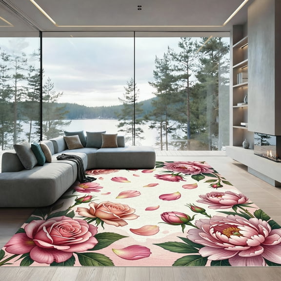 ODIKA 4'x6' Machine Washable Non-Slip Area Rug, Vintage Blush Pink High Traffic Rug, Pink, 1183665