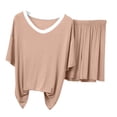 thumbnail image 2 of ylioge Modal-Pajamas for Women 2 Piece Sets Casual Solid Color Lightweight Short Sleeve Tops Wide Leg Shorts Soft Loungewear Homewear Pajamas Outfits, 2 of 6