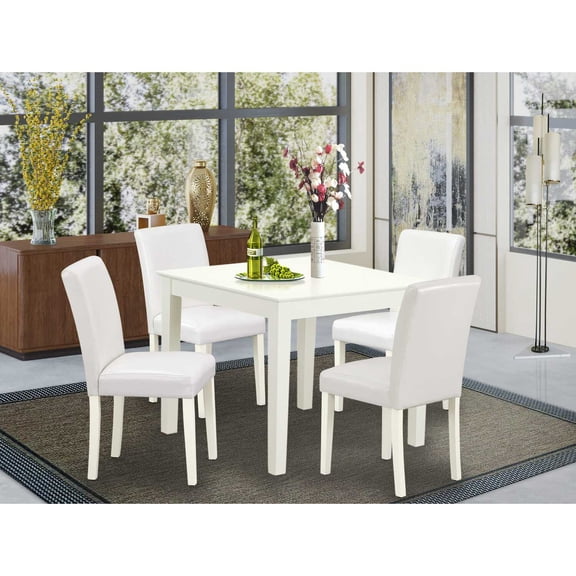 East West Furniture Oxford 5-piece Wood Dining Set with Leather Seat in White