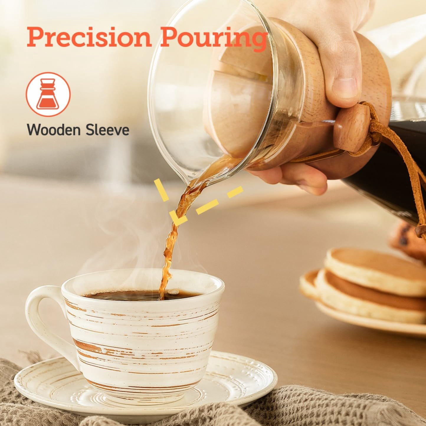 WAAYEE Pour Over Coffee Maker with Double Layer Stainless Steel Filter, 8-Cup, 34oz, Drip Coffee Maker, Coffee Dripper Brewer, High Heat Resistant Carafe, also for Camping, Hiking