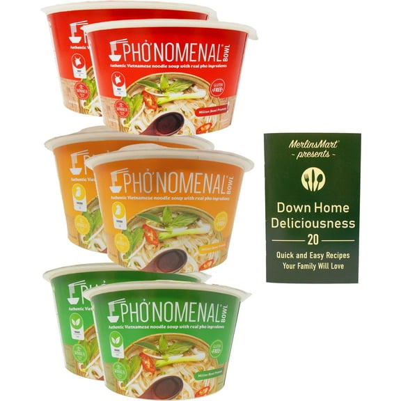 Pho'nomenal Bowl Instant Pho Noodles Gluten Free Low Sodium Vietnamese Soup 3 Flavors (2) Each: Veggie, Chicken, Beef (2.1 Ounces)   MerlinsMart Zine