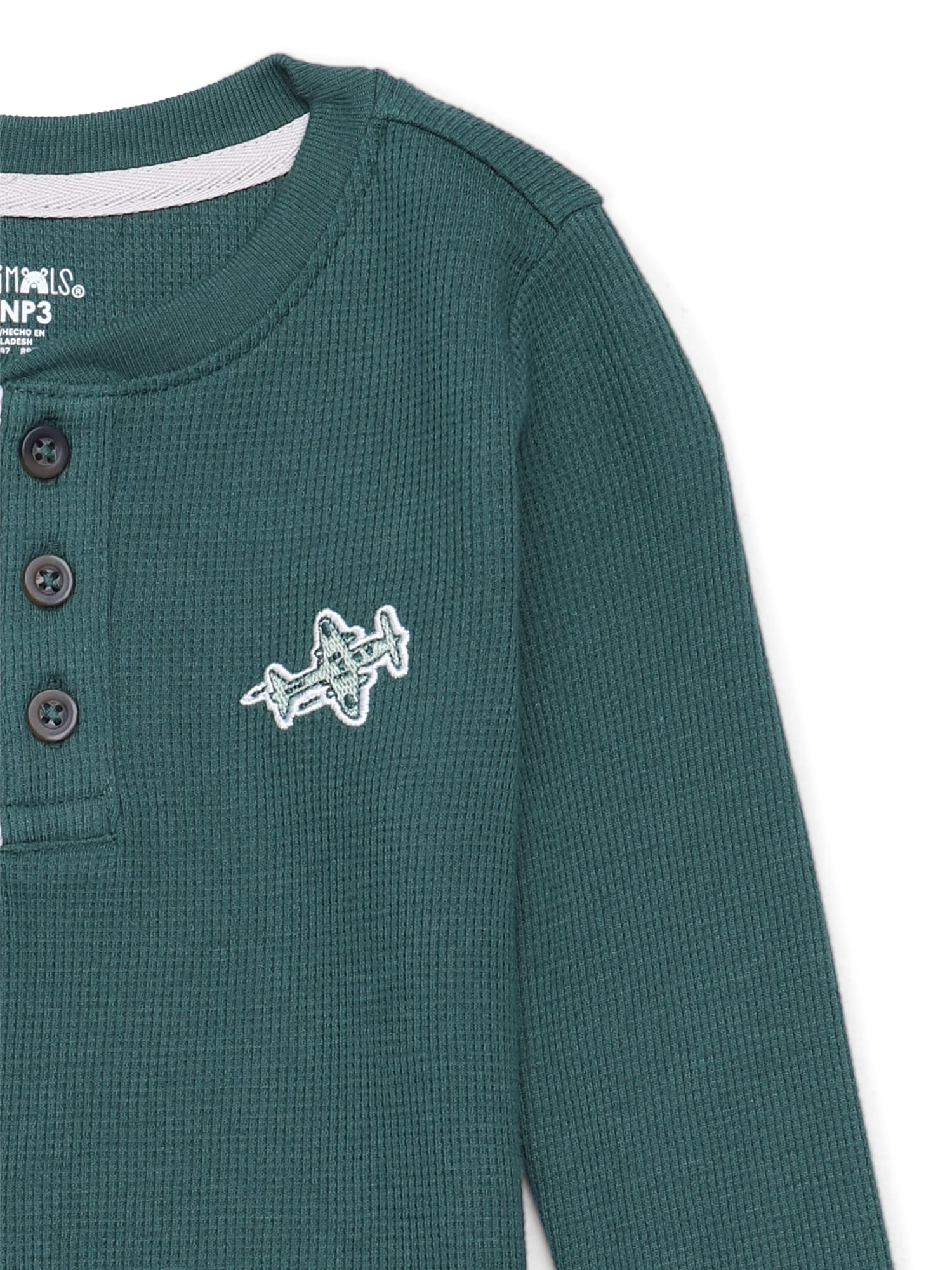 Garanimals Toddler Boys Waffle Henley Shirt with Long Sleeves, Sizes 18M-5T