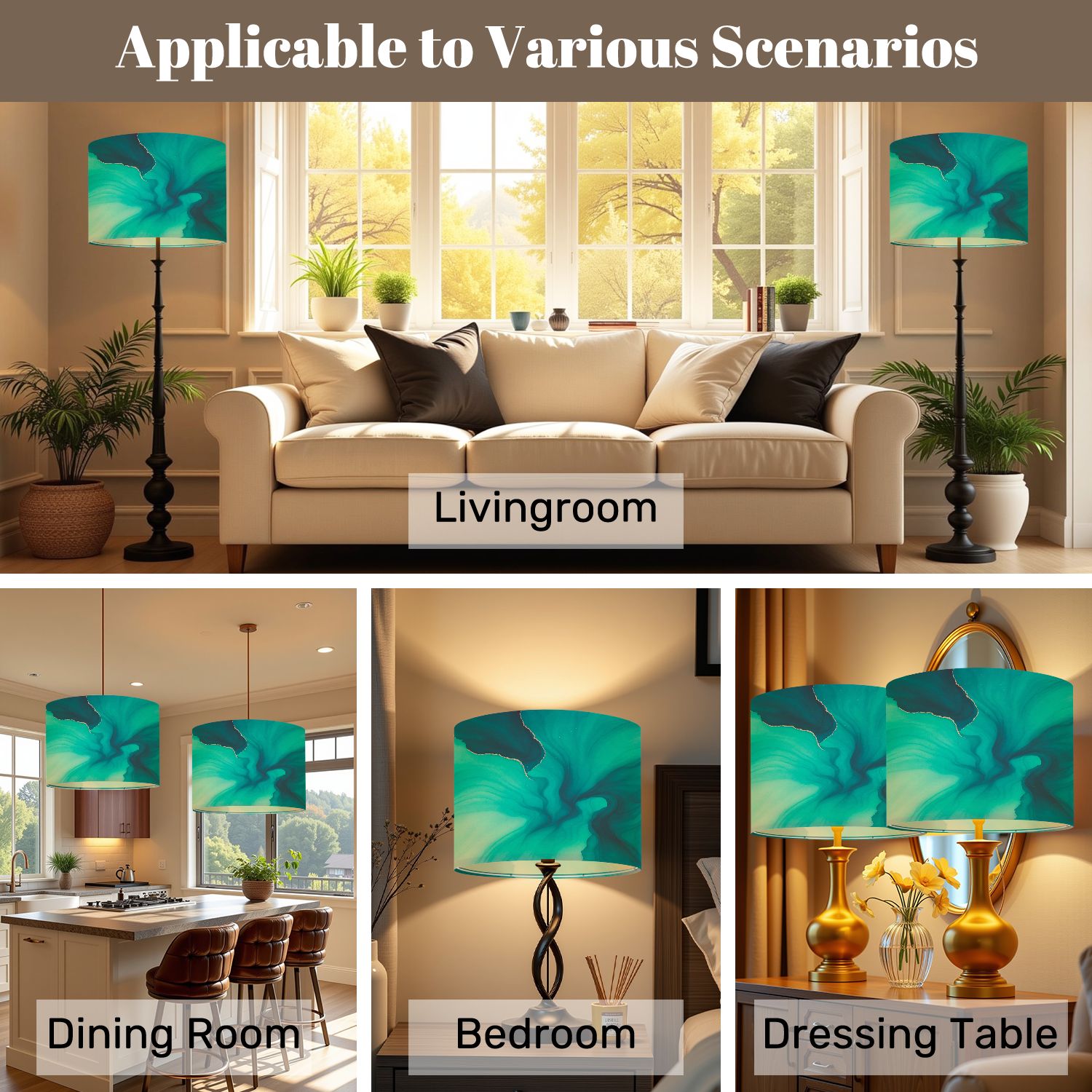 Lampshades 2 Pack Turquoise Ocean Water Canvas Painted Alcohol Ink Abstract 13"x13"x10" Light Shade for Table Lamps Floor Lamps Drum Lamp Shades Lampshade Replacement Easy Assembly