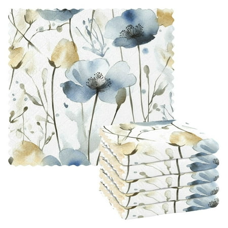 

6 Pieces of Kitchen Towels 11x11Inch Kitchen Dish Cloths Kitchen Dish Towels Reuseable Cleaning Cloths Gray Watercolor Flowers