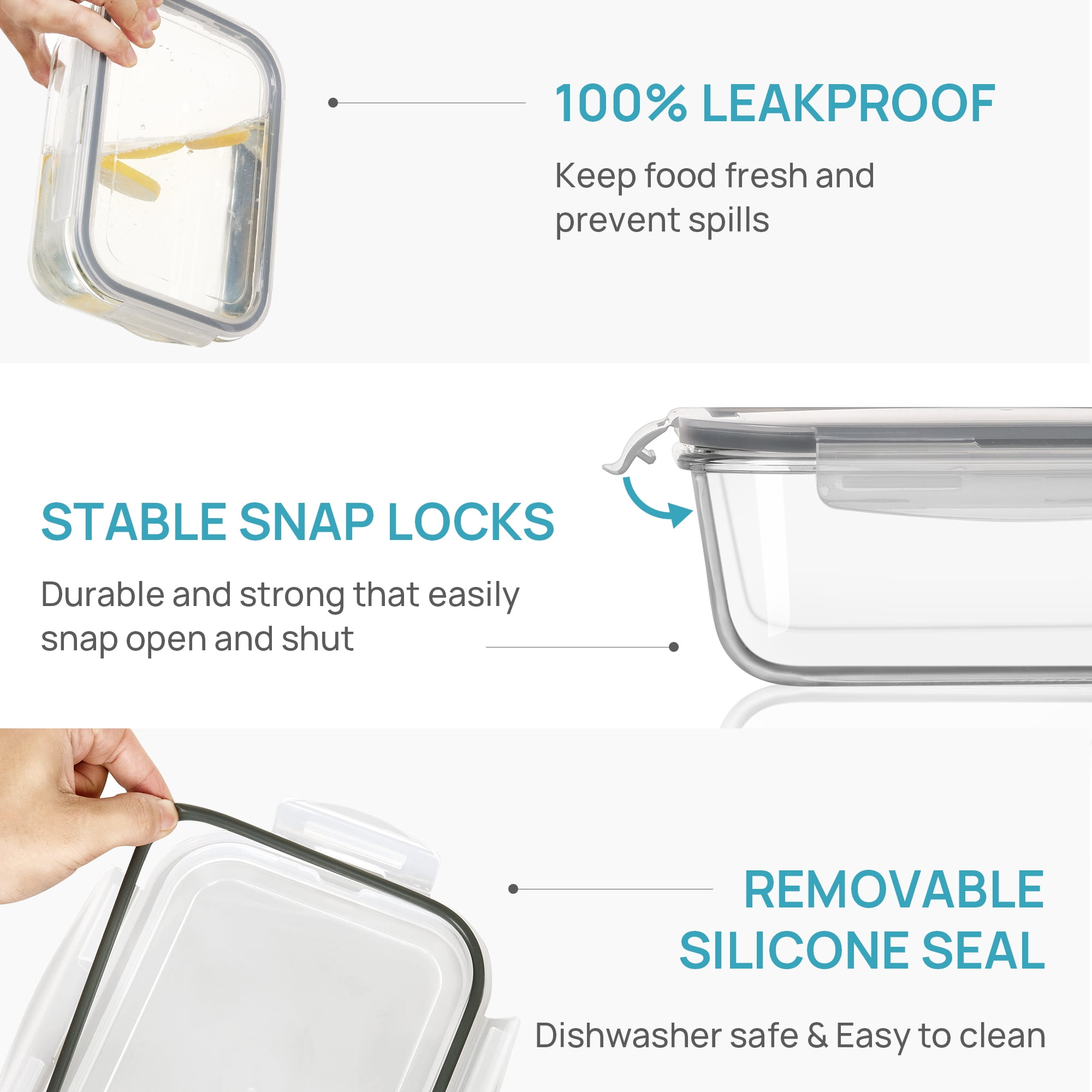 Sindcom 5Pack 22oz Glass Storage Containers with Lids, Glass Meal Prep Food Container Sets with Snap Airtight Lids for Microwave, Oven, Freezer and Dishwasher