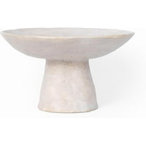Ceramic Pedestal Bowl – Large Decorative Footed Bowl for Fruit, Keys, Entryway Table, Kitchen Island Centerpiece – Off-White Matte Stoneware, Modern French Farmhouse Decor