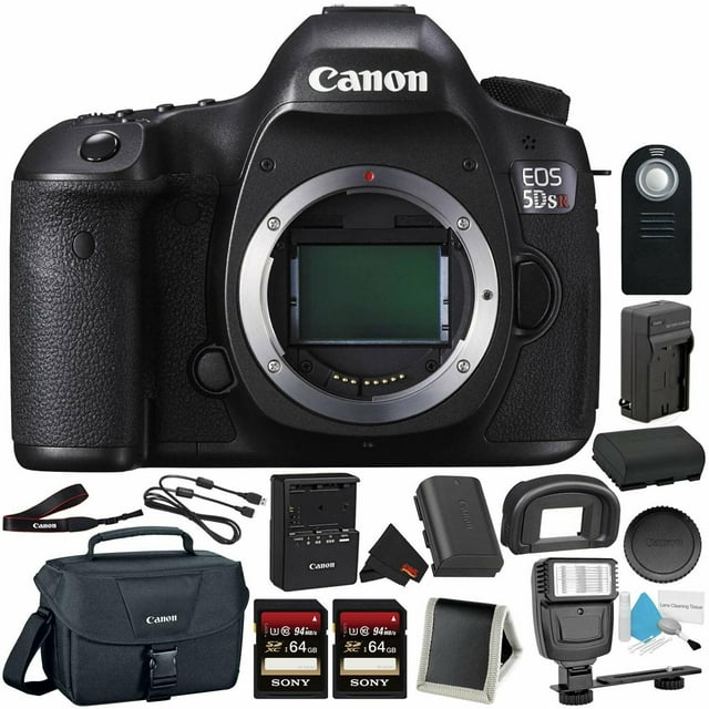Canon EOS 5DS R Digital SLR Camera 0582C002 (Body Only) - Bundle with 32GB Memory Card + Spare Battery + Digital Slave Flash + More