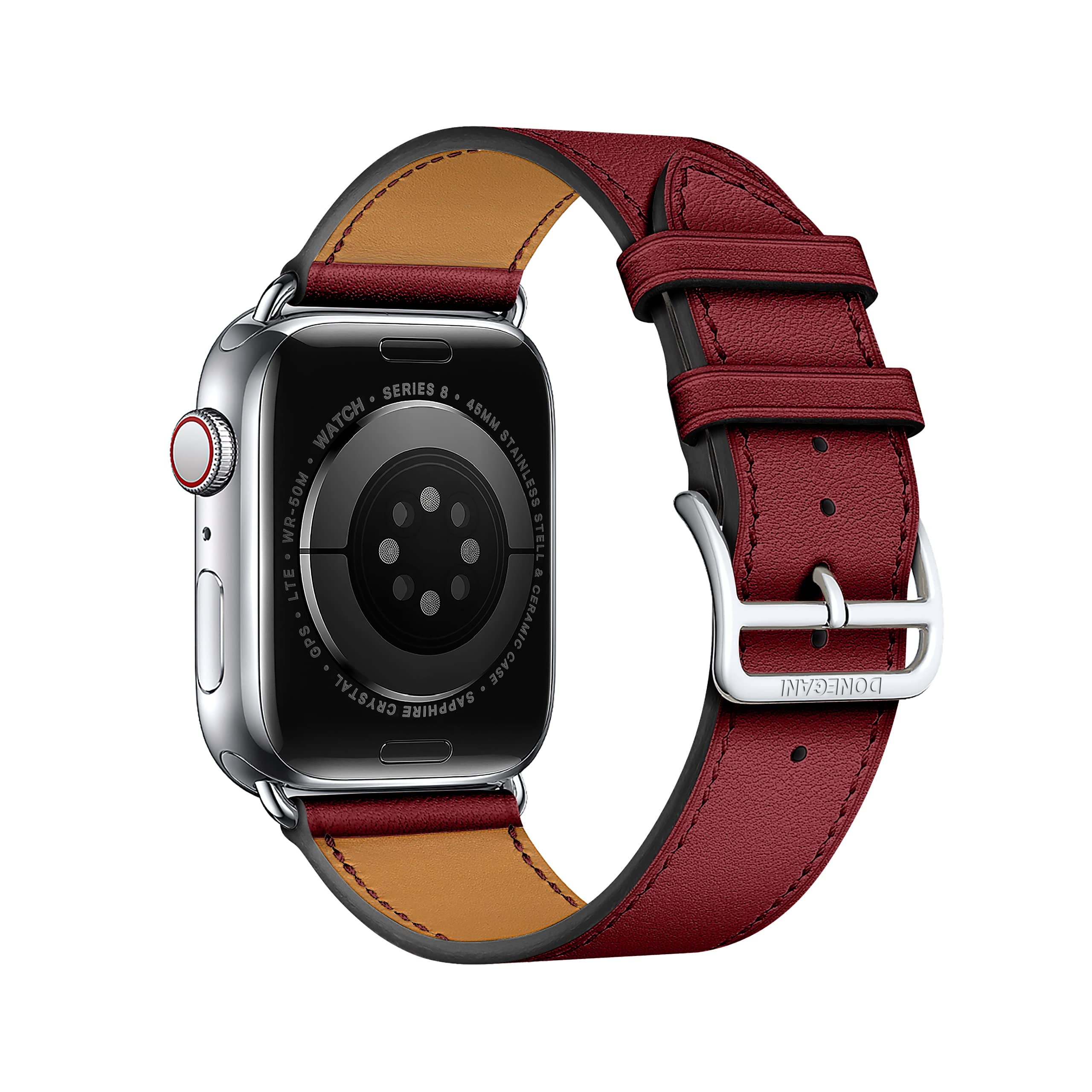 For Apple Watch Ultra 1 2 AWU 49mm 45mm Series 9 8 7 6 Red Leather