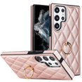 thumbnail image 1 of SaniMore for Samsung Galaxy S22 Ultra 6.8" 2022 Case, PU Leather Case with Luxury Fashion Lattice for Girls Women 360°Rotating Metal Ring/Kickstand Shockproof Durable Case For S22 Ultra, Rosegold, 1 of 8
