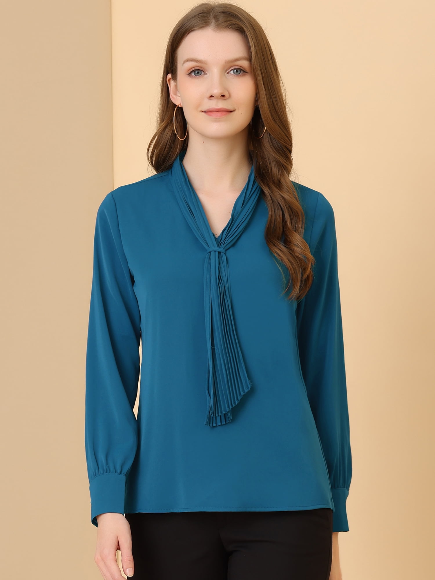 DARING DIVA Work Office Blouse Pleated Top Shirt XL Peacock Blue
