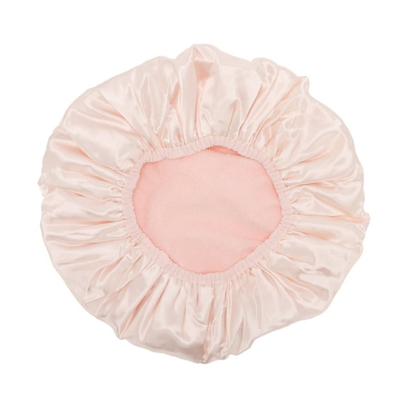 Unique Bargains Women Durable Solid Color Shower Cap for Bathroom Vacation Hotel Travel Pink Satin EVA