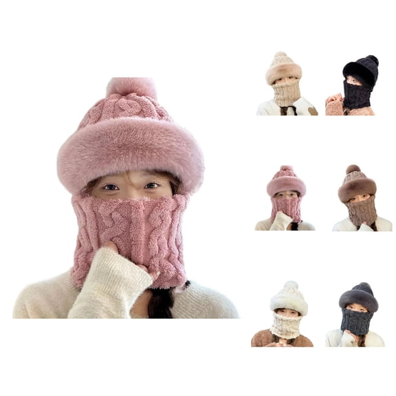 Winter Thermal Hat with Integrated Scarf, One-Piece Knitted Beanie with -Lined Mask for Warm Ear Protection, Elastic Soft Windproof Design for Cold Weather Riding and Outdoor Activities