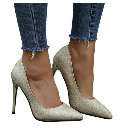 

nsendm High Heels for Women Chunky Women Single Shoes Color Casual Thin Fashion High Heels for Women Sexy Open Toe Gold 8