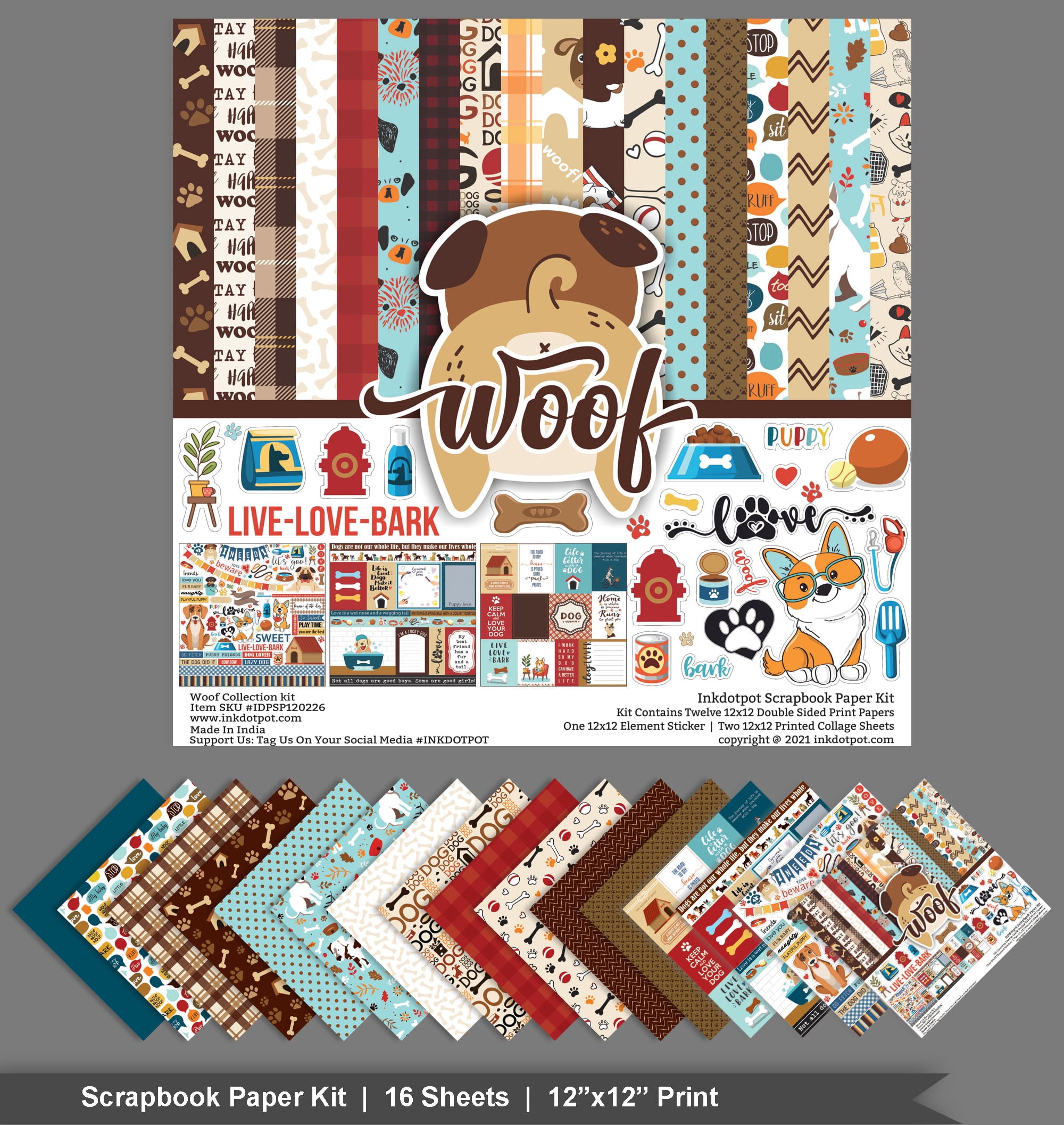 Inkdotpot Brown Green Dog Theme Collection Double,Sided Scrapbook