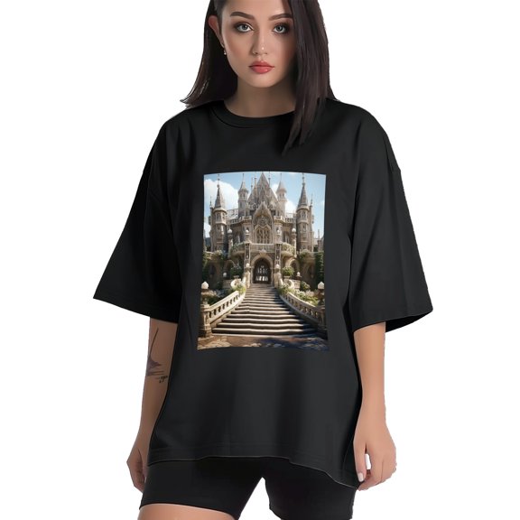 Plus Size Shirt for Women Black Tops for Women Short Sleeves Shirt for Women Castle (20） T Shirt Crewneck Shirt for Women XS