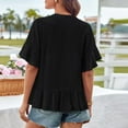 thumbnail image 4 of Summer Blouses Fashion Sawvnm Women V-Neck Sleeve Button-Front Ruffled Hem Solid Loose Casual Blouse Gifts for Women Black S, 4 of 7