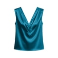 thumbnail image 4 of LNWUY Women's Silk Satin Camisole Tank Tops V Neck Pleated Dressy Casual Sleeveless Blouses Summer Business Work Shirts Blue L, 4 of 6