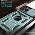 thumbnail image 7 of Compatible with iPhone 13 Pro Max Case with Sliding Camera Lens Cover and Ring Kickstand Heavy Duty Military Grade Protection Phone Shockproof Back Cover for iPhone 13 Pro Max, Green, 7 of 7